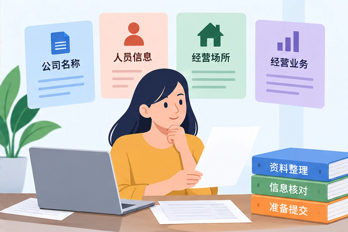 核对注册公司资料与办理事项的服务场景示意