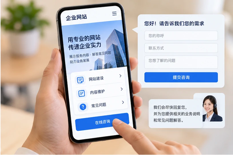 企业网站展示业务与服务信息的场景示意