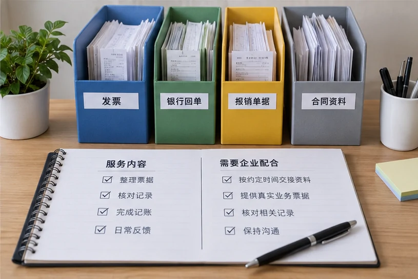 整理企业票据与日常账务资料的服务场景示意