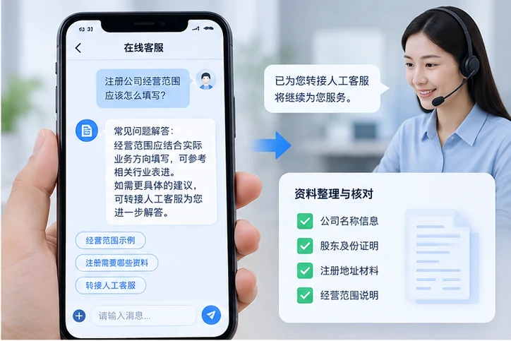 在线客服接待与咨询整理的服务场景示意