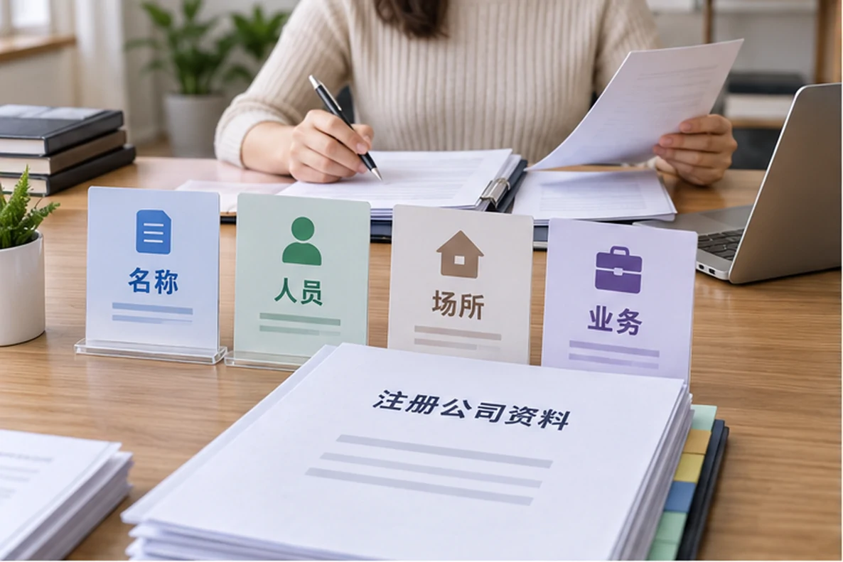 核对注册公司资料与办理事项的服务场景示意