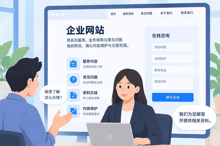 企业网站展示业务与服务信息的场景示意