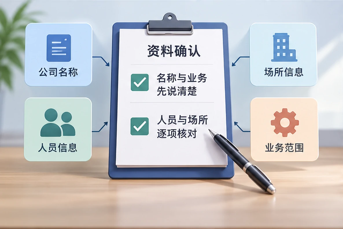 核对注册公司资料与办理事项的服务场景示意