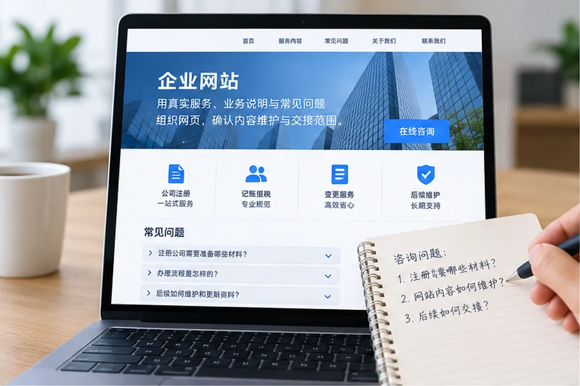 企业网站展示业务与服务信息的场景示意