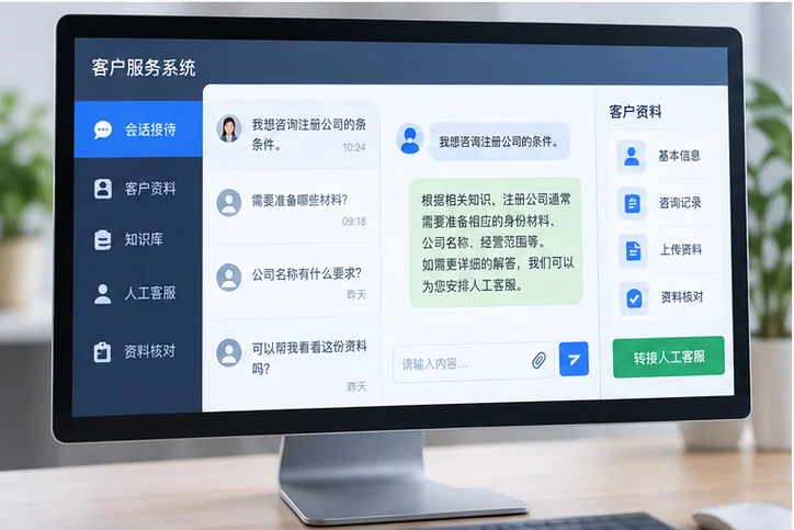 在线客服接待与咨询整理的服务场景示意