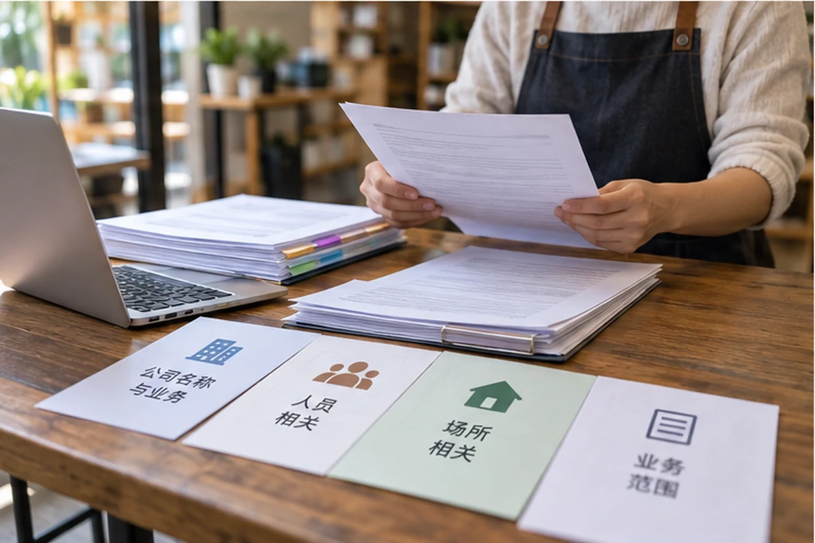 核对注册公司资料与办理事项的服务场景示意