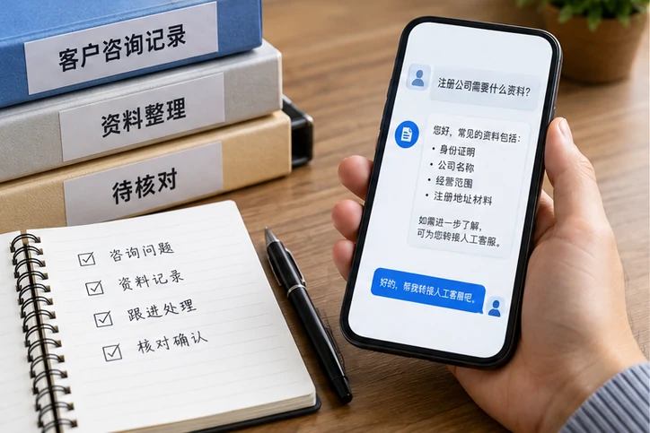 在线客服接待与咨询整理的服务场景示意