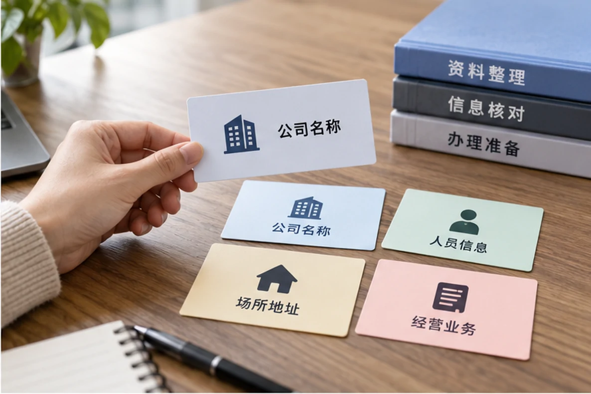 核对注册公司资料与办理事项的服务场景示意