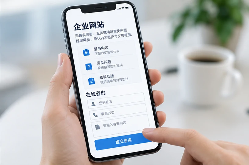 企业网站展示业务与服务信息的场景示意