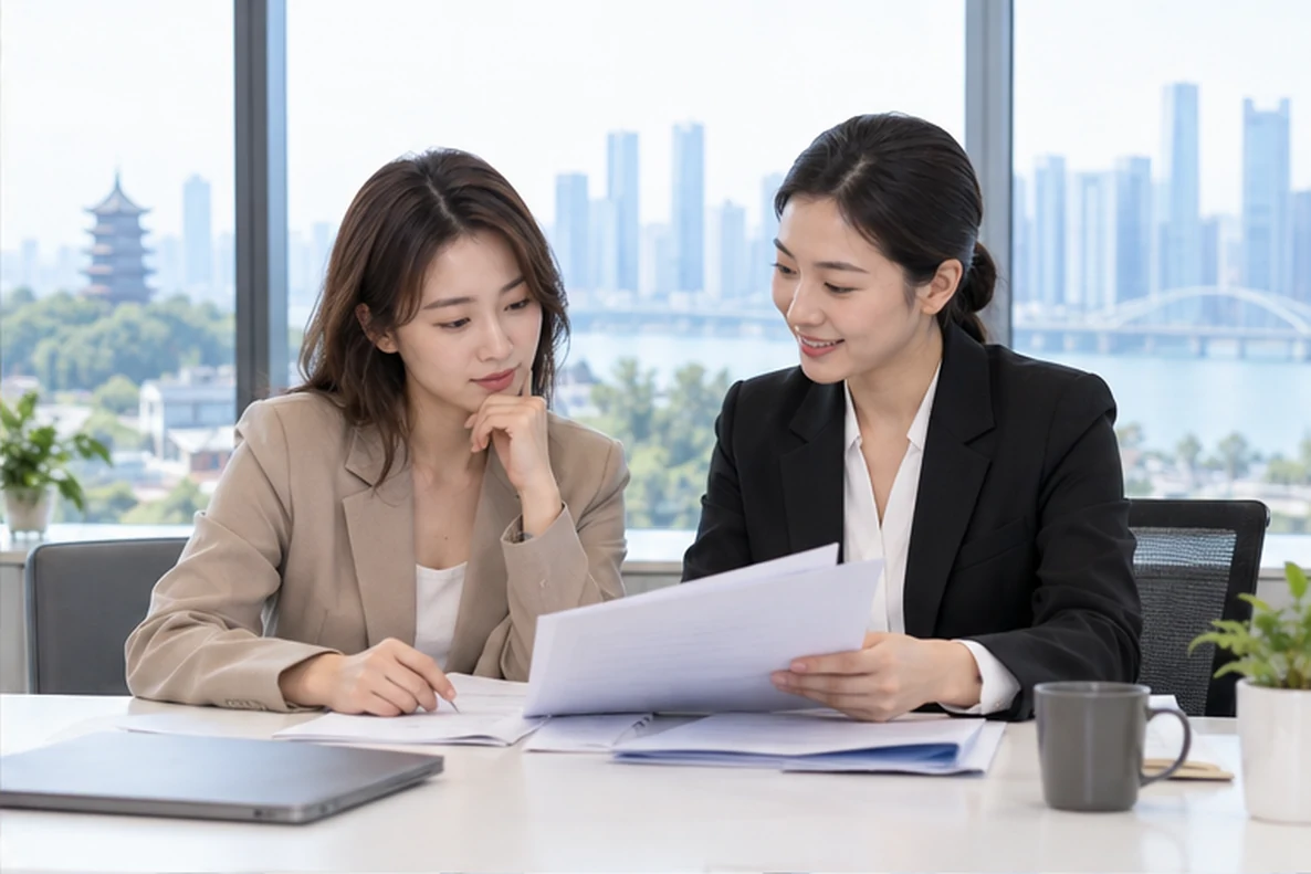 核对注册公司资料与办理事项的服务场景示意