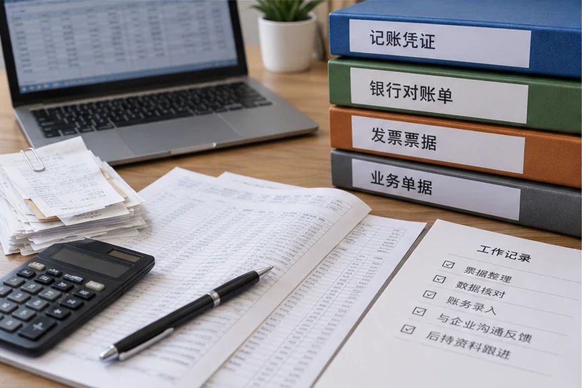 整理企业票据与日常账务资料的服务场景示意
