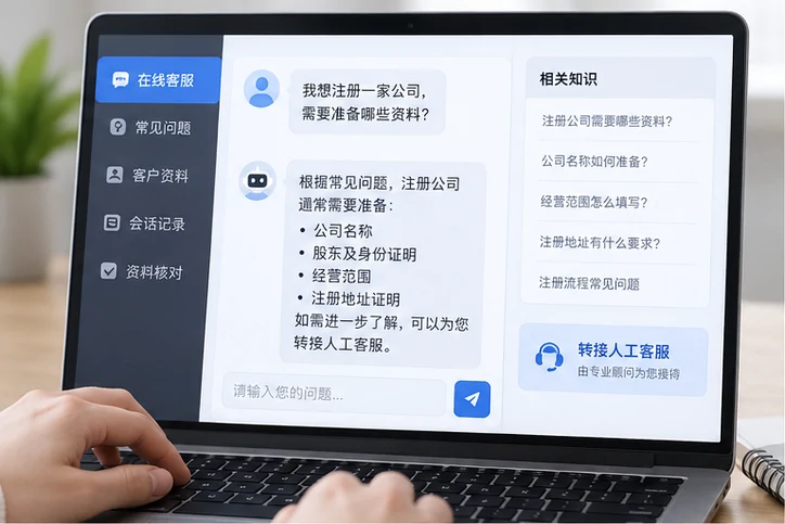 在线客服接待与咨询整理的服务场景示意