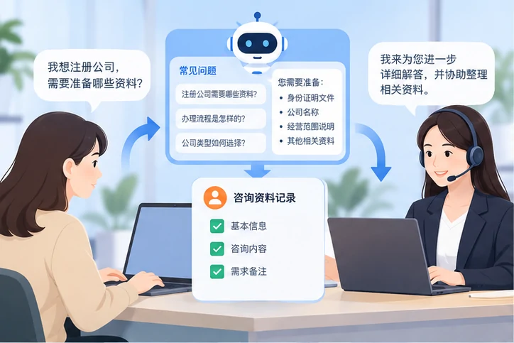 在线客服接待与咨询整理的服务场景示意