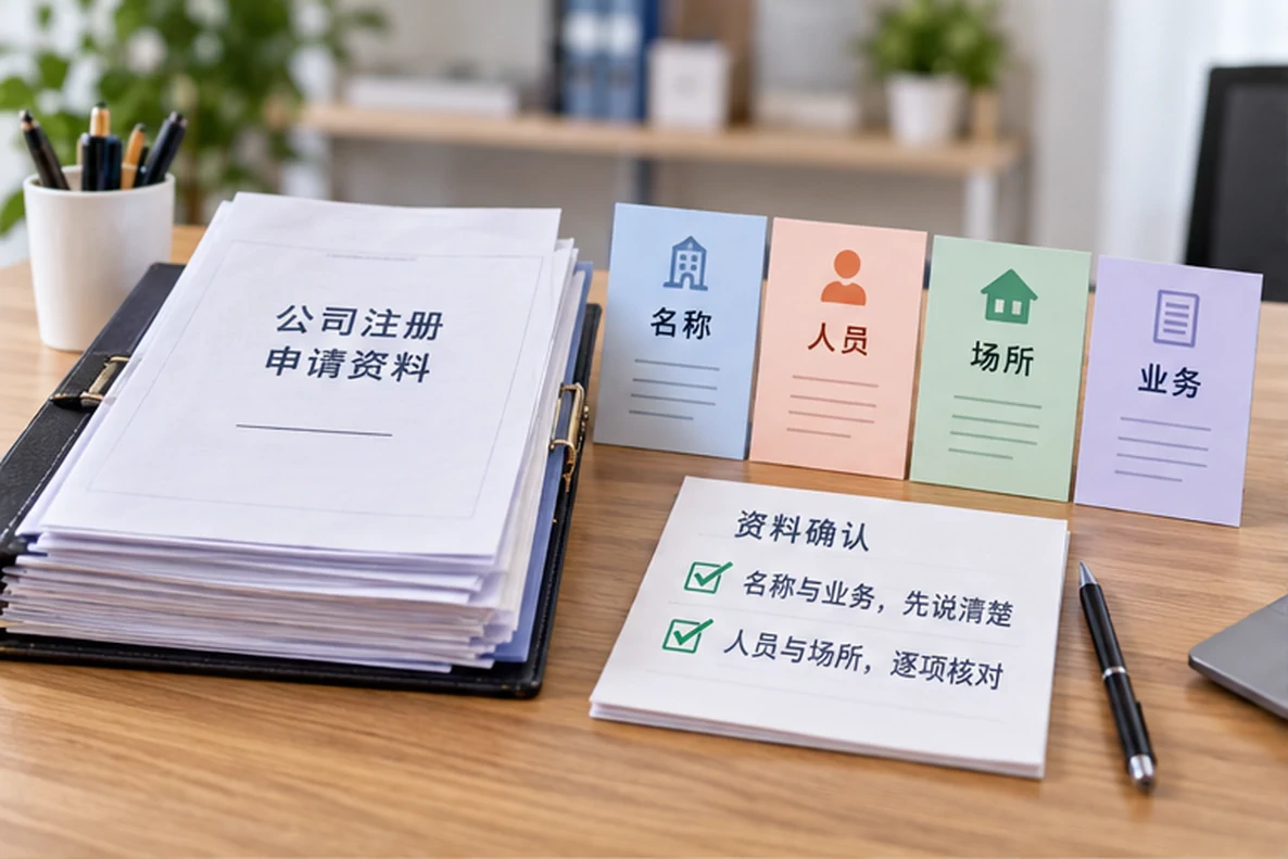 核对注册公司资料与办理事项的服务场景示意