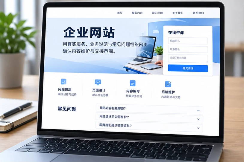 企业网站展示业务与服务信息的场景示意
