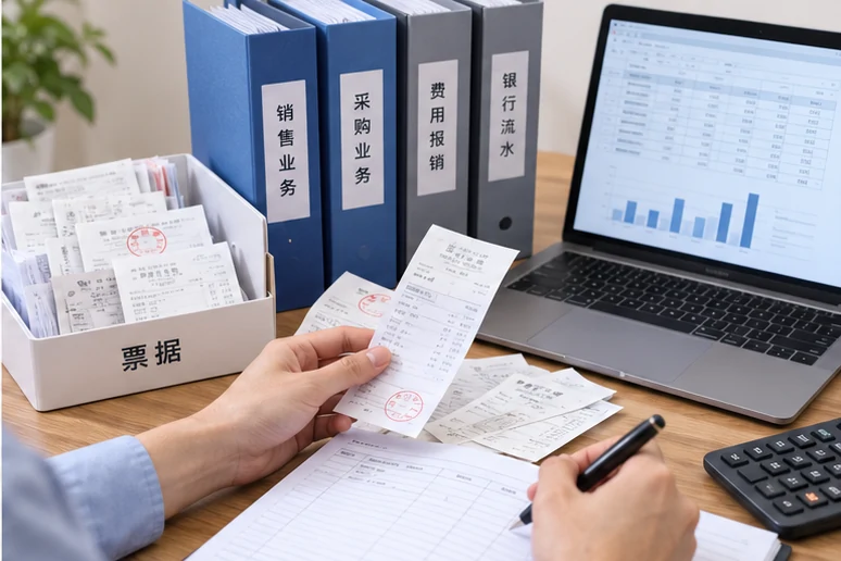 整理企业票据与日常账务资料的服务场景示意