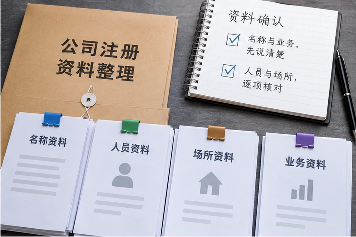 核对注册公司资料与办理事项的服务场景示意
