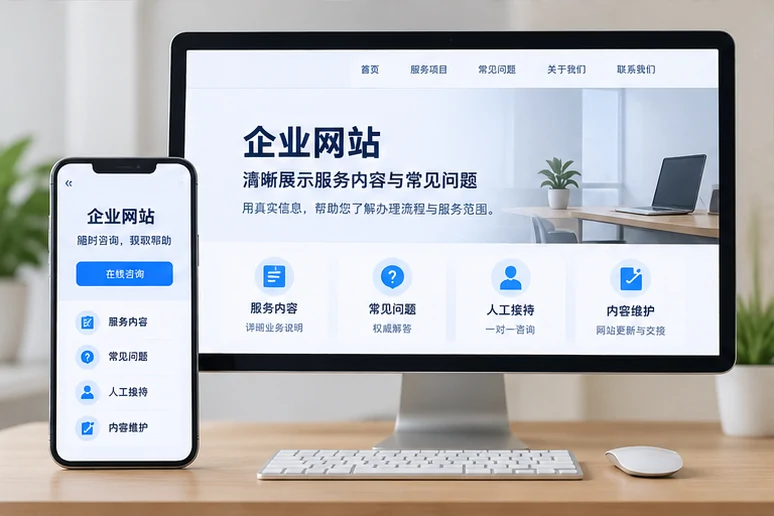 企业网站展示业务与服务信息的场景示意