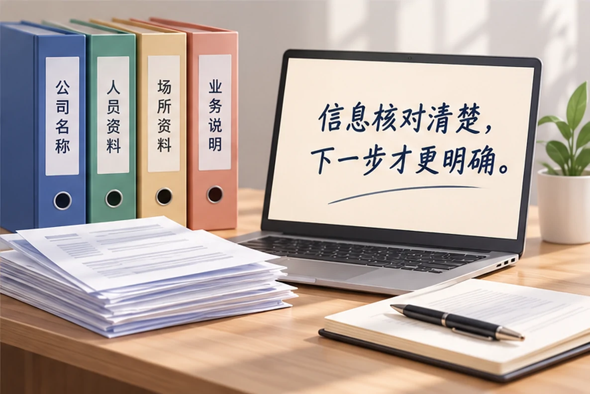 核对注册公司资料与办理事项的服务场景示意