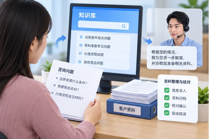 在线客服接待与咨询整理的服务场景示意