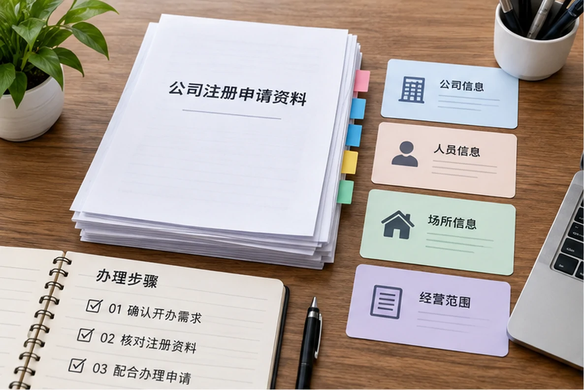 核对注册公司资料与办理事项的服务场景示意