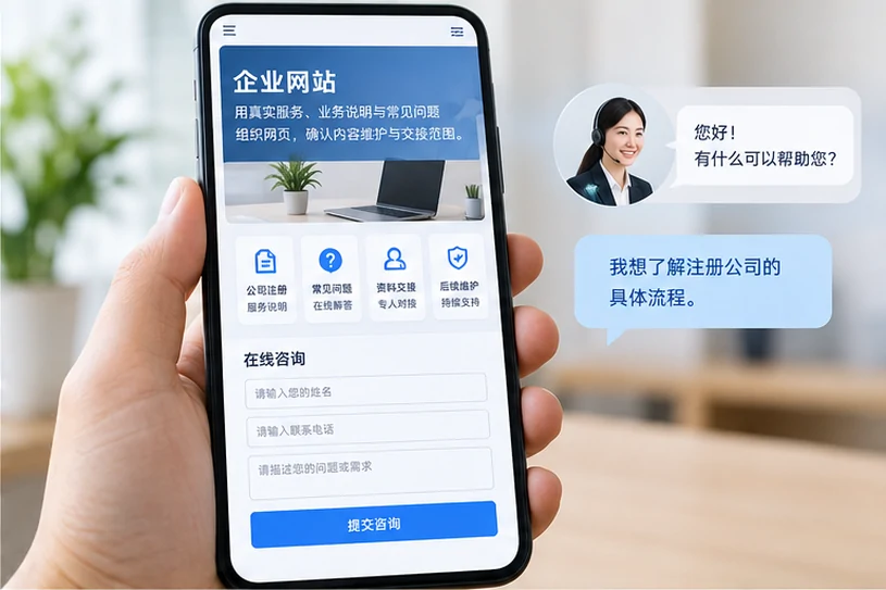 企业网站展示业务与服务信息的场景示意