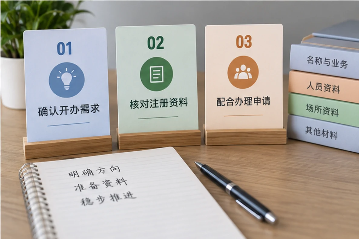 核对注册公司资料与办理事项的服务场景示意