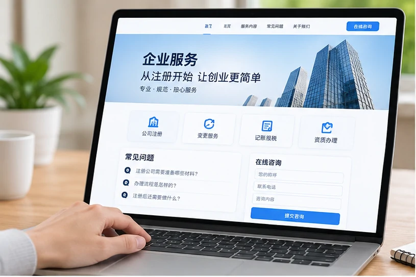 企业网站展示业务与服务信息的场景示意