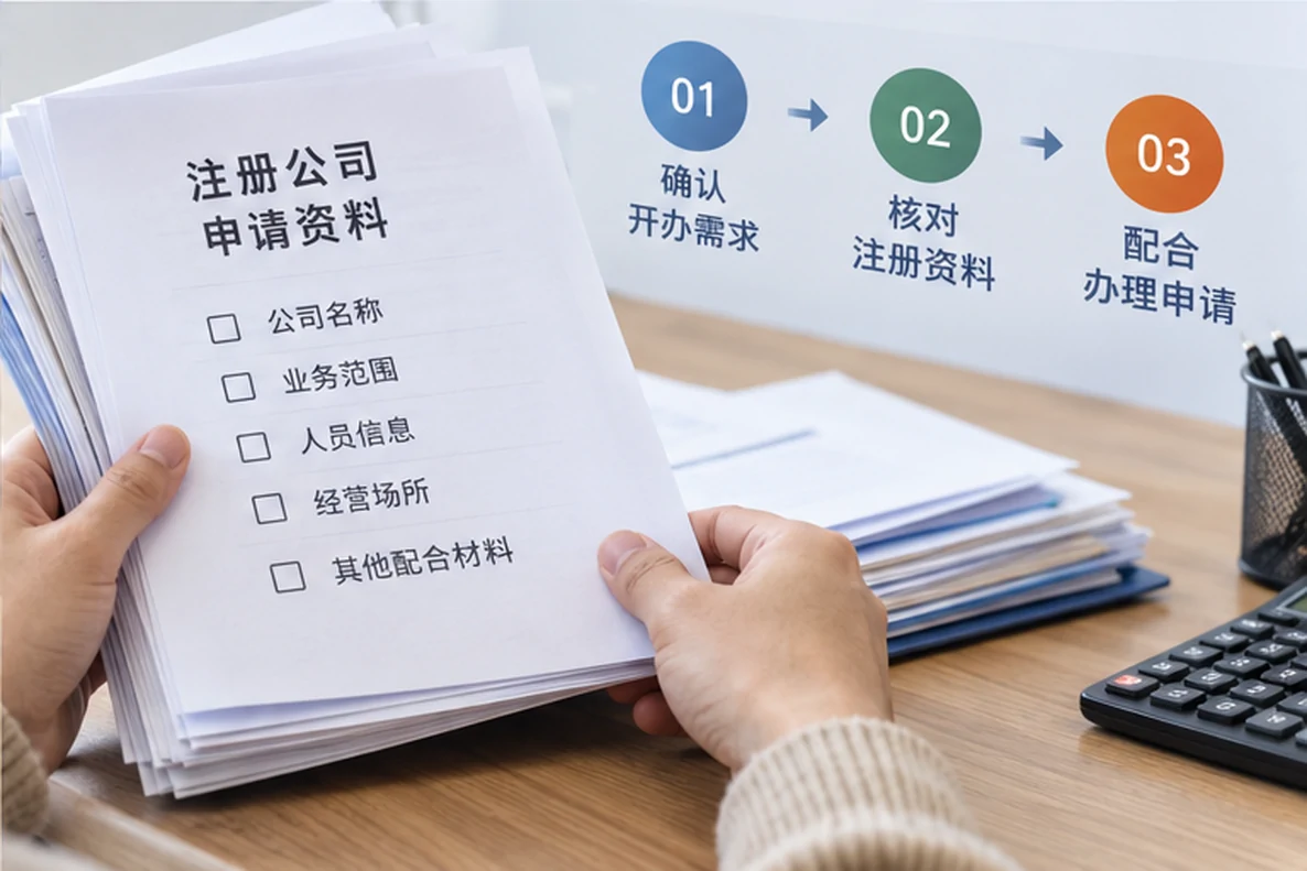 核对注册公司资料与办理事项的服务场景示意