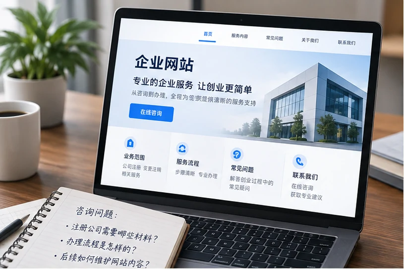企业网站展示业务与服务信息的场景示意