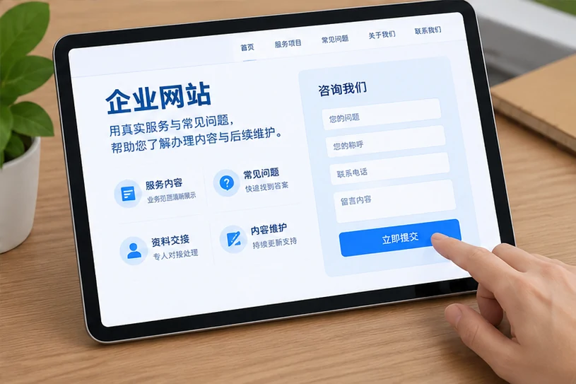 企业网站展示业务与服务信息的场景示意