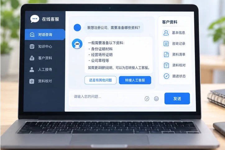 在线客服接待与咨询整理的服务场景示意