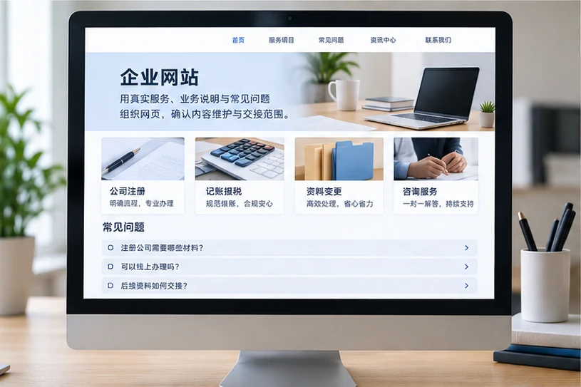 企业网站展示业务与服务信息的场景示意