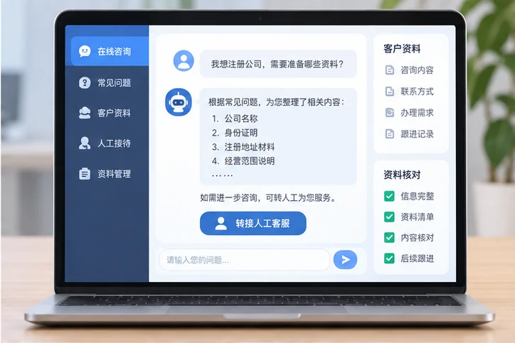 在线客服接待与咨询整理的服务场景示意