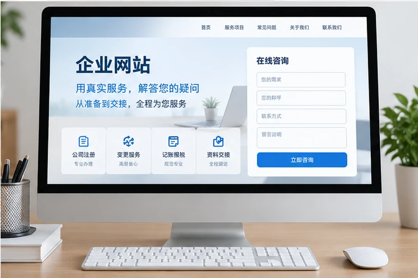 企业网站展示业务与服务信息的场景示意