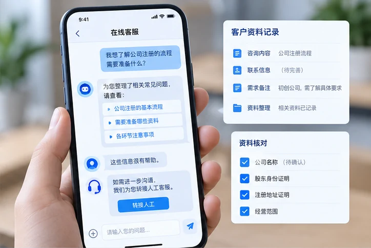 在线客服接待与咨询整理的服务场景示意