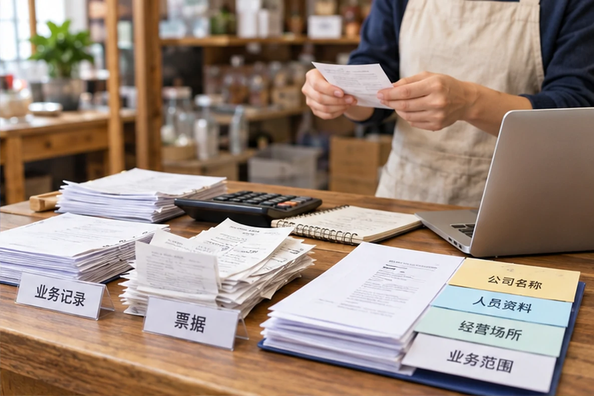 核对注册公司资料与办理事项的服务场景示意