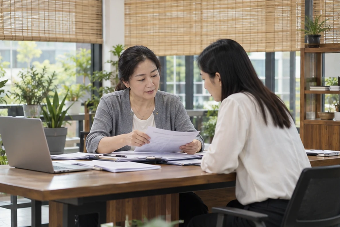 核对注册公司资料与办理事项的服务场景示意