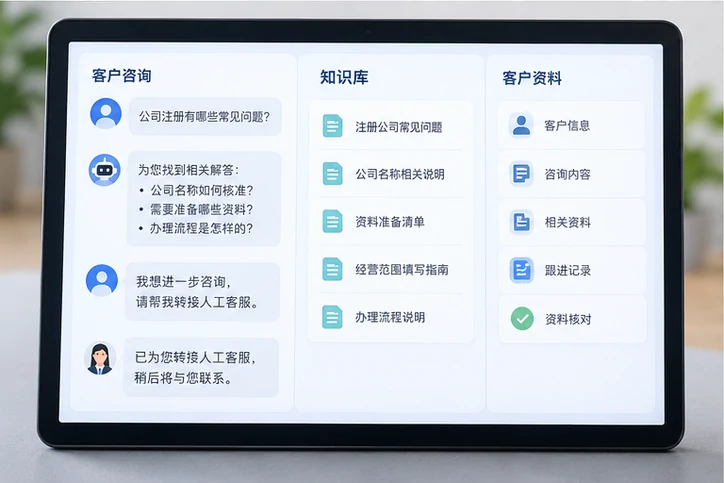 在线客服接待与咨询整理的服务场景示意