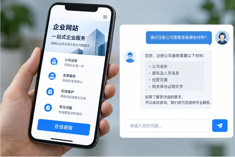 企业网站展示业务与服务信息的场景示意
