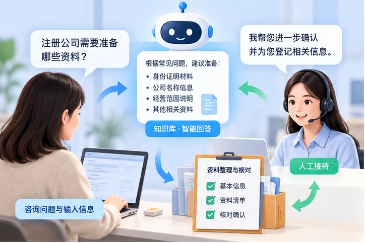在线客服接待与咨询整理的服务场景示意