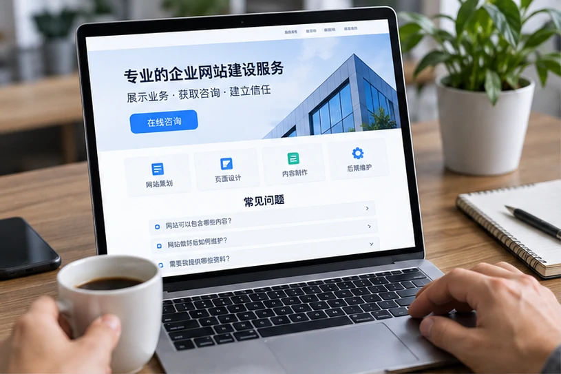 企业网站展示业务与服务信息的场景示意