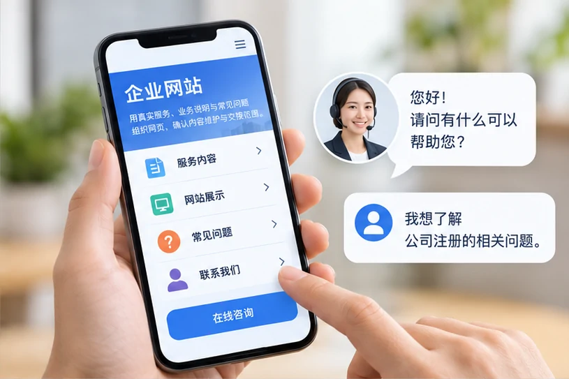 企业网站展示业务与服务信息的场景示意