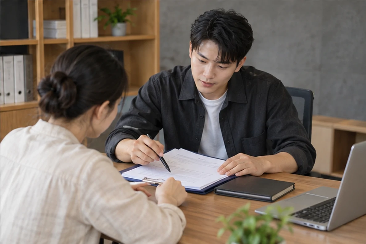 核对注册公司资料与办理事项的服务场景示意