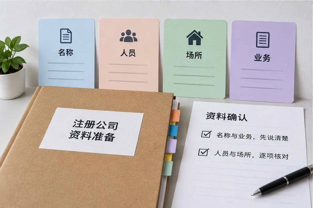 核对注册公司资料与办理事项的服务场景示意