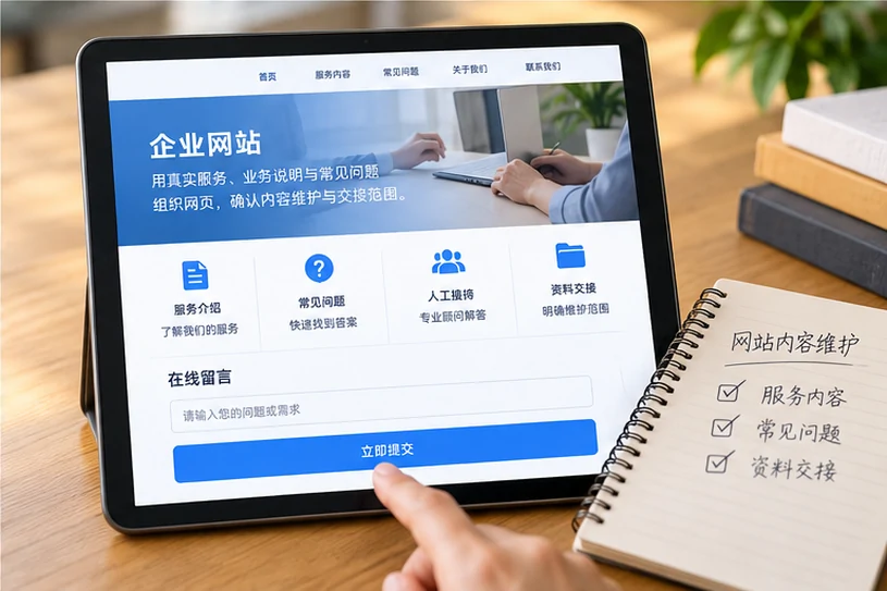 企业网站展示业务与服务信息的场景示意
