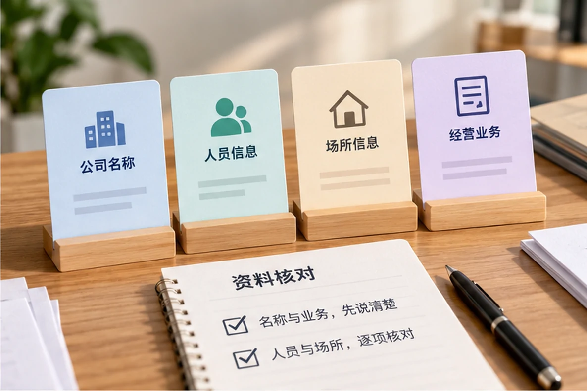 核对注册公司资料与办理事项的服务场景示意
