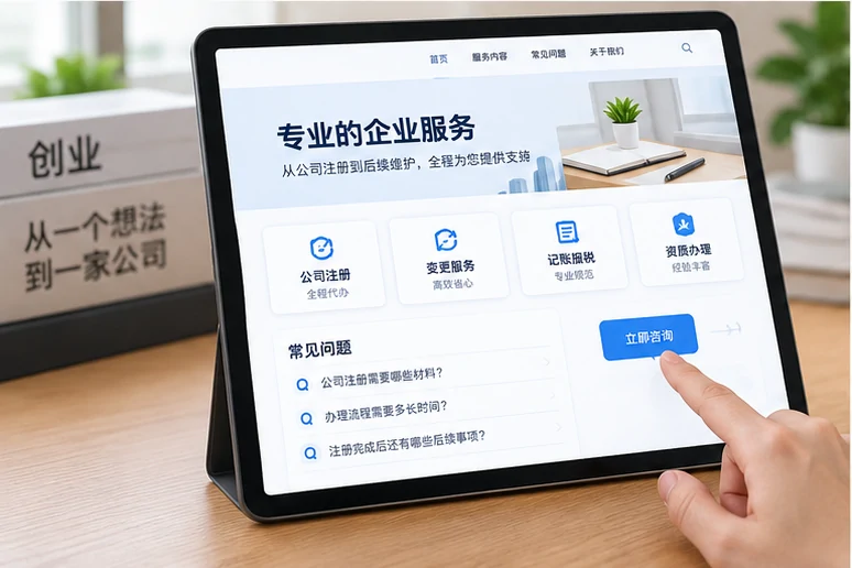 企业网站展示业务与服务信息的场景示意