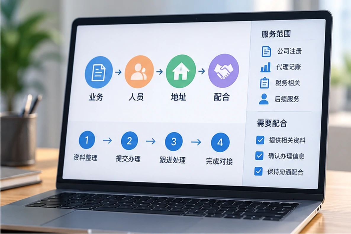 核对注册公司资料与办理事项的服务场景示意