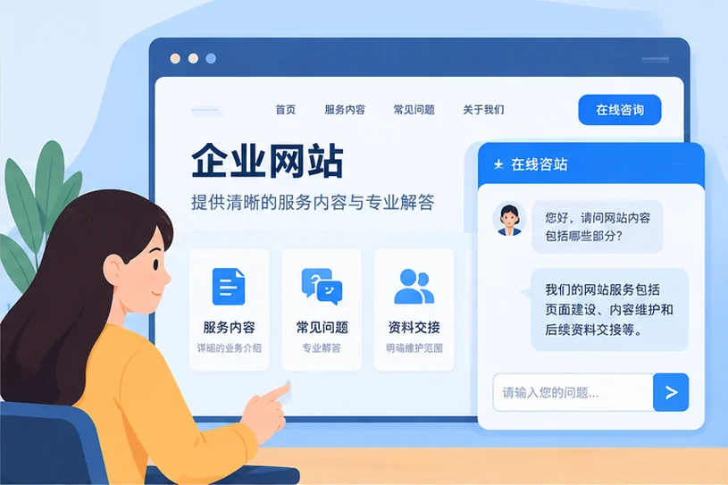 企业网站展示业务与服务信息的场景示意